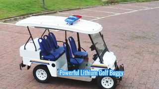 Ver: Buggy de golf eléctrico de 5 plazas con luz de advertencia equipado con vitrina de batería de litio de 48 V